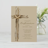 Rustikale Kreuz-Konfirmation Einladung (Stehend Vorderseite)