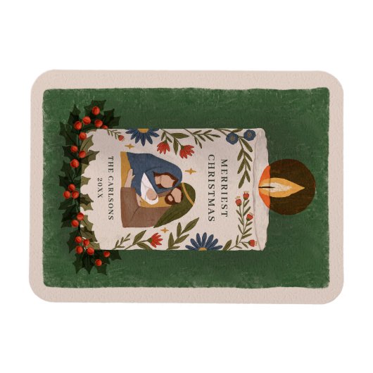 Rustikale Krippe Christliche Weihnachten Magnet (Horizontal)