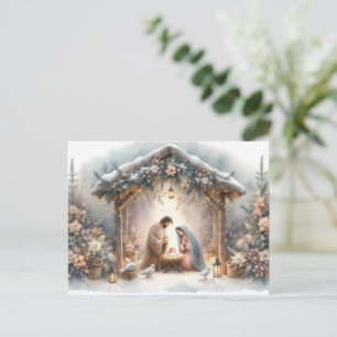 Rustikale Krippe mit Winter Florals Card Feiertagspostkarte