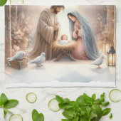 Rustikale Krippe mit Winter Florals Geschirrtuch (Gefaltet)