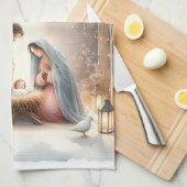 Rustikale Krippe mit Winter Florals Geschirrtuch (Viertel Falte)