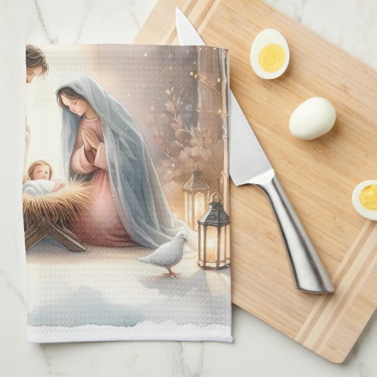 Rustikale Krippe mit Winter Florals Geschirrtuch (Viertel Falte)