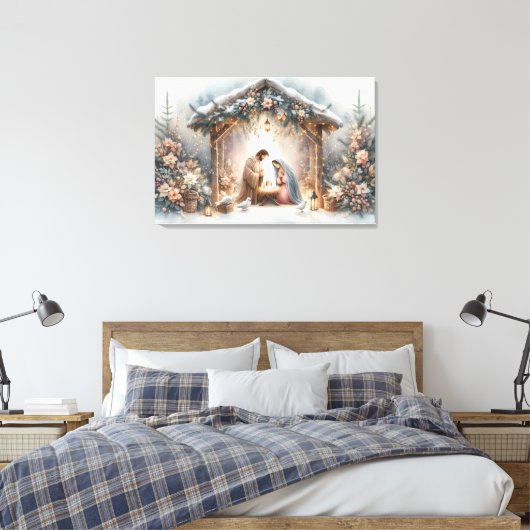 Rustikale Krippe mit Winter Florals Leinwanddruck (Insitu (Schlafzimmer))