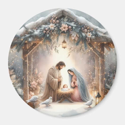 Rustikale Krippe mit Winter Florals Magnet (Vorne)