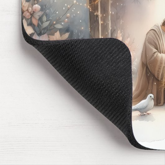 Rustikale Krippe mit Winter Florals Mousepad (Ecke)