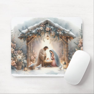 Rustikale Krippe mit Winter Florals Mousepad
