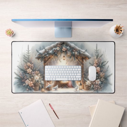 Rustikale Krippe mit Winter Florals Schreibtischunterlage (Büro 1)