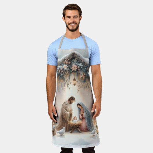 Rustikale Krippe mit Winter Florals Schürze (Getragen)