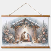 Rustikale Krippe mit Winter Florals Wandteppich Mit Holzrahmen (Vorne)