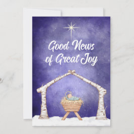 Rustikale Krippenszene mit Foto auf der Rückseite Feiertagskarte