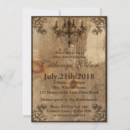 Rustikale Kronleuchter Brautdusche Einladung UAWG (Vorderseite)