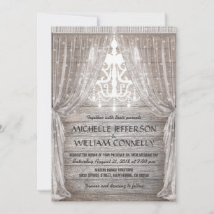 Rustikale Kronleuchter Scheunen-Draperie Hochzeit Einladung