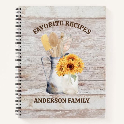 Rustikale Küche Utensil Sonnenblume Weißes Holz Re Notizblock (Vorderseite)