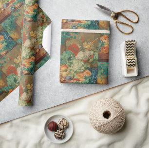 Rustikale Küchenkunst Vintage Früchte Blumen Druck Geschenkpapier