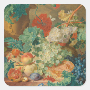 Rustikale Küchenkunst Vintage Früchte Blumen Druck Quadratischer Aufkleber