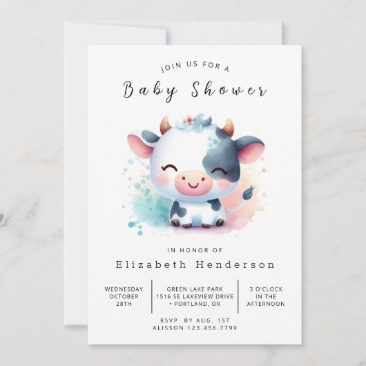 Rustikale Kuh Babydusche Einladung (Vorderseite)