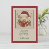 Rustikale Kuh mit Weihnachtsmannmütze Feiertagskarte (Stehend Vorderseite)