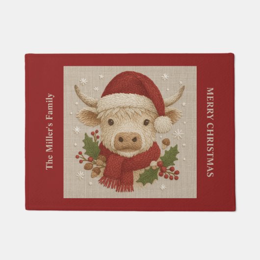Rustikale Kuh mit Weihnachtsmannmütze Fußmatte (Vorderseite)