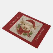Rustikale Kuh mit Weihnachtsmannmütze Fußmatte (Schrägansicht)