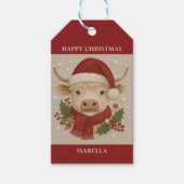 Rustikale Kuh mit Weihnachtsmannmütze Geschenkanhänger (Vorderseite)