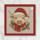 Rustikale Kuh mit Weihnachtsmannmütze Geschenkanhänger (Rückseite)