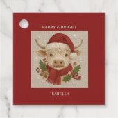 Rustikale Kuh mit Weihnachtsmannmütze Geschenkanhänger (Vorderseite)