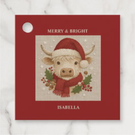 Rustikale Kuh mit Weihnachtsmannmütze Geschenkanhänger