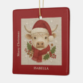 Rustikale Kuh mit Weihnachtsmannmütze Keramikornament (Links)