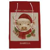 Rustikale Kuh mit Weihnachtsmannmütze Mittlere Geschenktüte (Vorderseite)