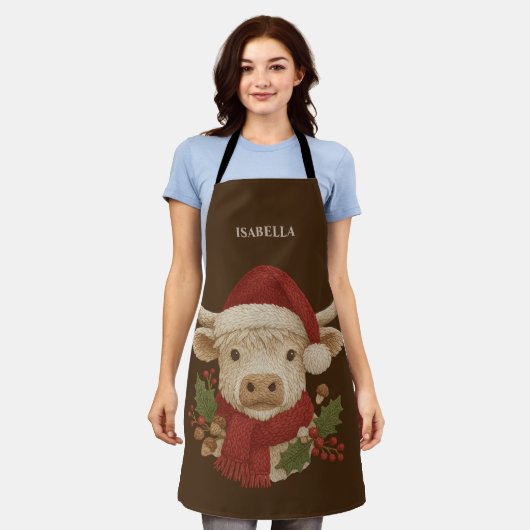 Rustikale Kuh mit Weihnachtsmannmütze Schürze (Getragen)