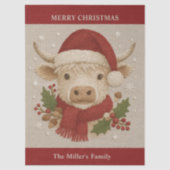 Rustikale Kuh mit Weihnachtsmannmütze Seidenpapier (Vorderseite)