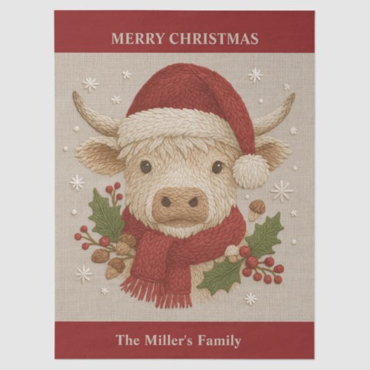 Rustikale Kuh mit Weihnachtsmannmütze Seidenpapier (Vorderseite)