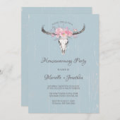 Rustikale Kuh Skull Boho Blauer Hauswärmung Einladung (Vorne/Hinten)