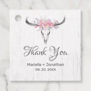 Rustikale Kuh Skull Boho Bloral Rosa Aquarell Geschenkanhänger