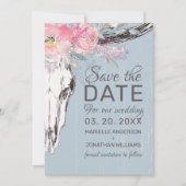 Rustikale Kuh Skull Boho Bloral Rosa Aquarell Save The Date (Vorderseite)