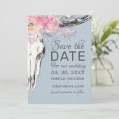 Rustikale Kuh Skull Boho Bloral Rosa Aquarell Save The Date (Stehend Vorderseite)