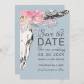 Rustikale Kuh Skull Boho Bloral Rosa Aquarell Save The Date (Vorne/Hinten)