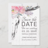 Rustikale Kuh Skull Boho Bloral Rosa Aquarell Save The Date (Vorderseite)
