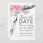 Rustikale Kuh Skull Boho Bloral Rosa Aquarell Save The Date (Vorne/Hinten)