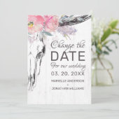 Rustikale Kuh Skull Boho Bloral Rosa Aquarell Save The Date (Stehend Vorderseite)