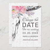 Rustikale Kuh Skull Boho Bloral Rosa Aquarell Save The Date (Vorne/Hinten)