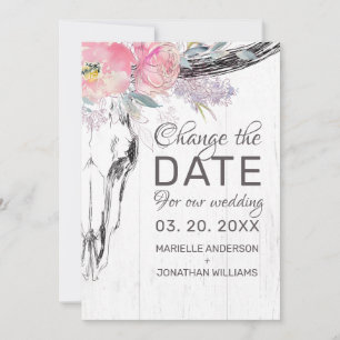 Rustikale Kuh Skull Boho Bloral Rosa Aquarell Save The Date