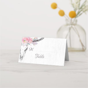 Rustikale Kuh Skull Boho Blues Rosa Hochzeit Platzkarte