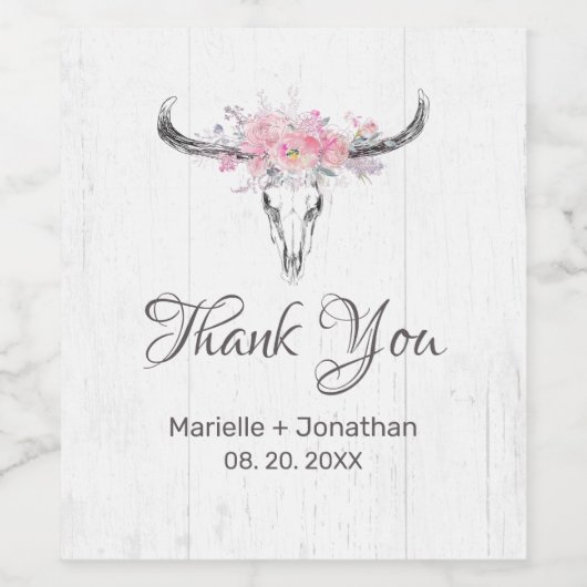 Rustikale Kuh Skull Boho Blues Wasserfarbe Weinetikett (Einzelnes Label)