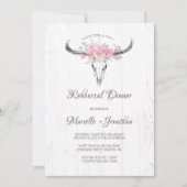 Rustikale Kuh Skull Boho Blumenrosa Probe Abendess Einladung (Vorderseite)