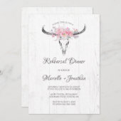 Rustikale Kuh Skull Boho Blumenrosa Probe Abendess Einladung (Vorne/Hinten)