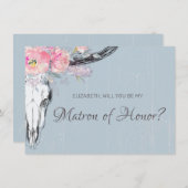 Rustikale Kuh Skull Boho Blush Bloral Matron of Ho Einladung (Vorne/Hinten)