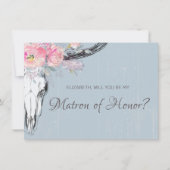 Rustikale Kuh Skull Boho Blush Bloral Matron of Ho Einladung (Vorderseite)