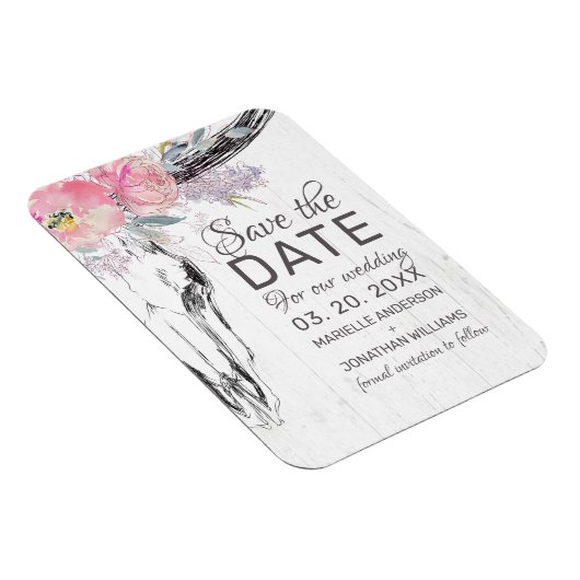 Rustikale Kuh Skull Boho Blush Bloral Save the Dat Magnet (Rechte Seite)