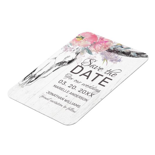Rustikale Kuh Skull Boho Blush Bloral Save the Dat Magnet (Linke Seite)